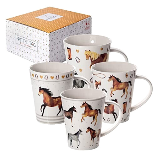 Mug Cheval multicolour céramique porcelaine coffret cadeau 370 ml