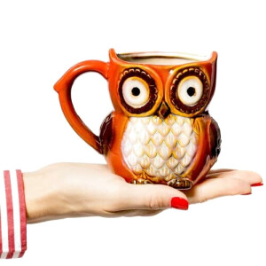 Mug Hibou rouge céramique porcelaine 340 ml