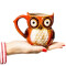 Mug Hibou rouge céramique porcelaine 340 ml - miniature