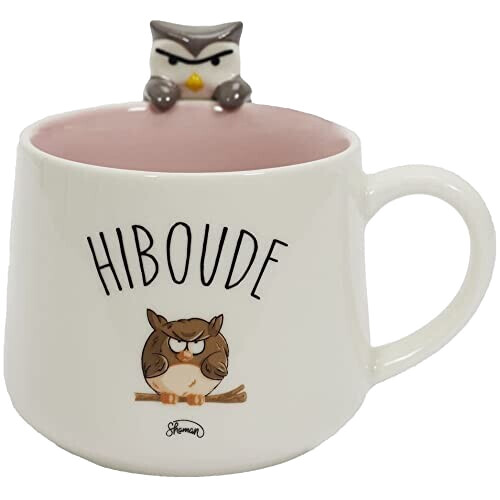 Mug Hibou gris,blanc céramique 3D