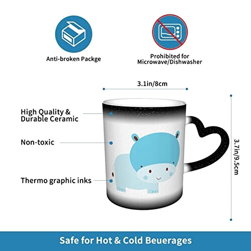 Mug Hippopotame bleue,rouge,noire,blanc céramique variant 1 