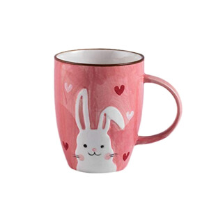 Mug Lapin verte,rose céramique plastique 380 ml