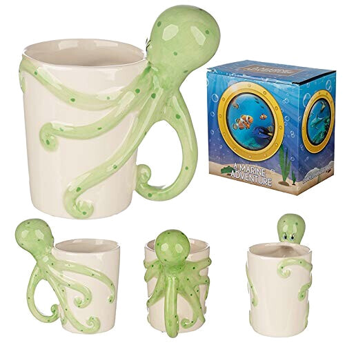 Mug Pieuvre vert/blanc céramique