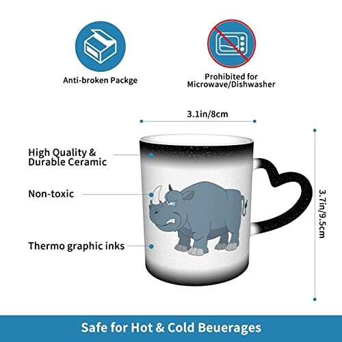 Mug Rhinocéros bleue,rouge,noire,blanc céramique personnalisé variant 1 