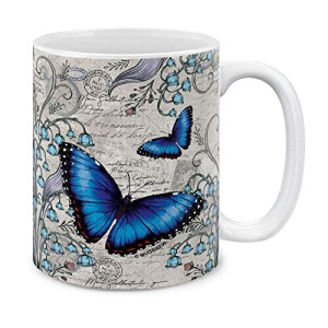 Mug Papillon bleu céramique porcelaine 330 ml