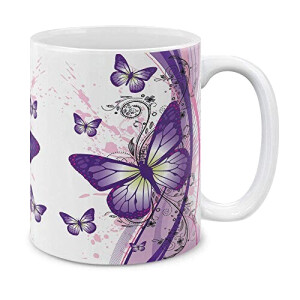 Mug Papillon violet céramique porcelaine 330 ml