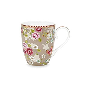 Mug Pivoine, Rose - Fleur - kaki porcelaine coffret 35 cl