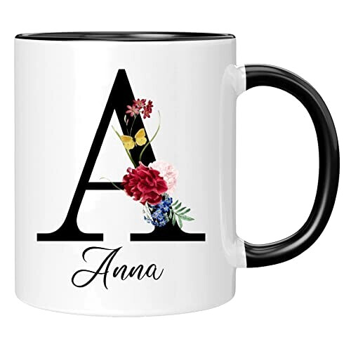 Mug Fleur personnaliser nom noir céramique personnalisé 330 ml variant 0 
