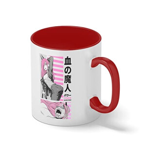 Mug Denji, Pochita, Aki, Makima, Power - Chainsaw Man - rouge céramique