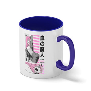 Mug Denji, Pochita, Aki, Makima, Power - Chainsaw Man - bleu céramique